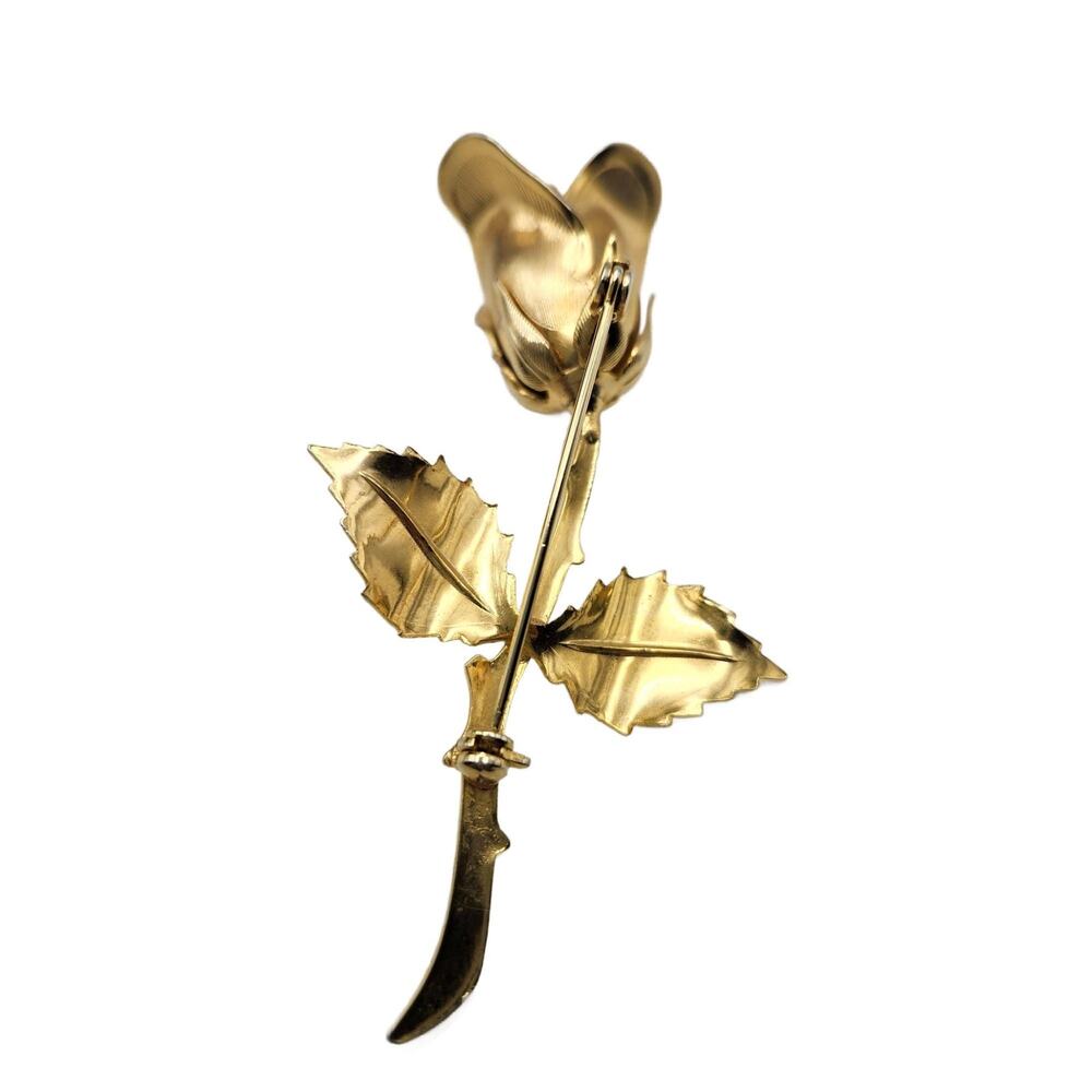 Vintage Gold Plated Thorny Rose Brooch, 3.25" Long - Picture 4 of 11